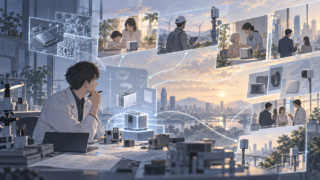 技術を用途や顧客へ展開し事業仮説を検討する様子のイラスト